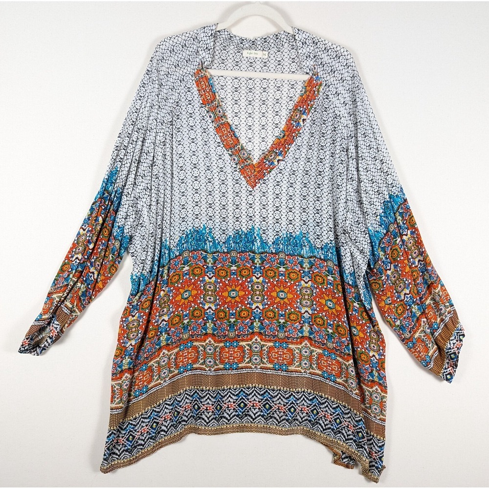 Kyla Seo Top Women 3X Sz 24 Pull Over V-Neck 3/4 Sleeve Floral Geometric Tunic